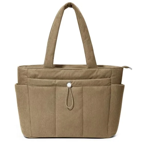 Corduroy Work Tote, 15 inch laptop, Khaki, Large