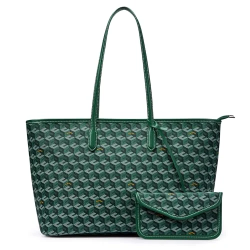 Vegan Leather Tote Bag, Dark Green, Large