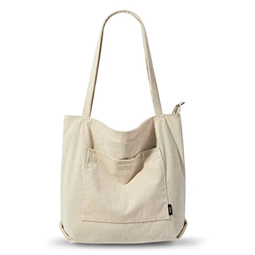 Corduroy Tote Bag, Cream, Large