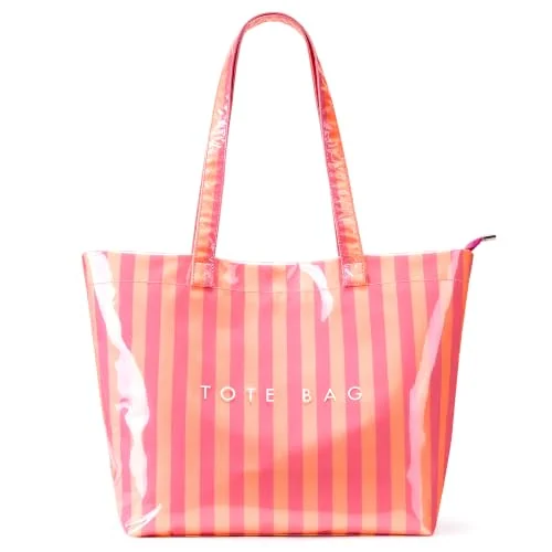 Beach Tote, Orange Strip, Large