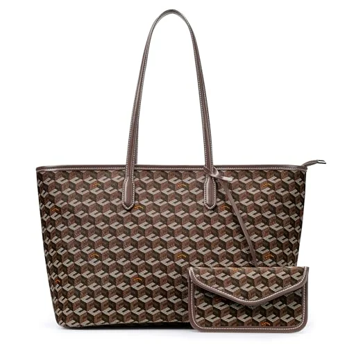 Vegan Leather Tote Bag, Dark Brown, Large