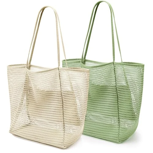 Mesh Beach Tote, Grass Beige