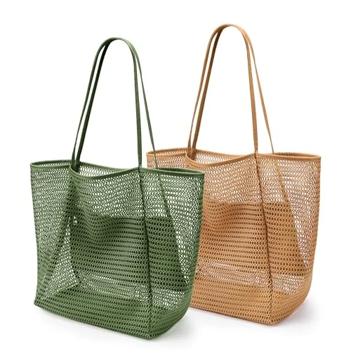 Mesh Beach Tote, 15 inch laptop, Olive Khaki