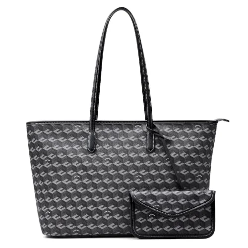 Vegan Leather Tote Bag, Black, Large