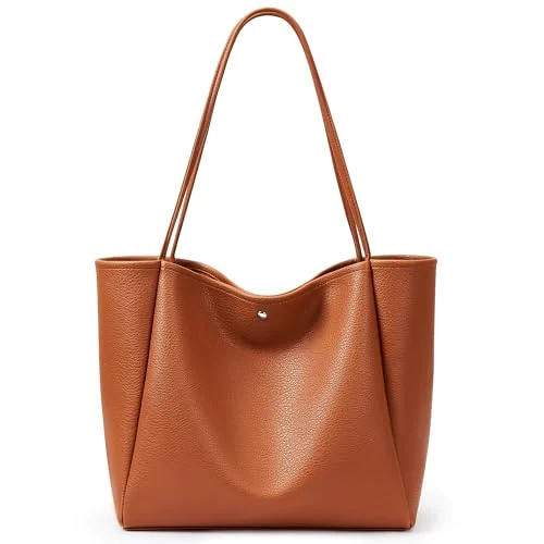 Vegan Leather Tote Bag, 16L, Brown, Large