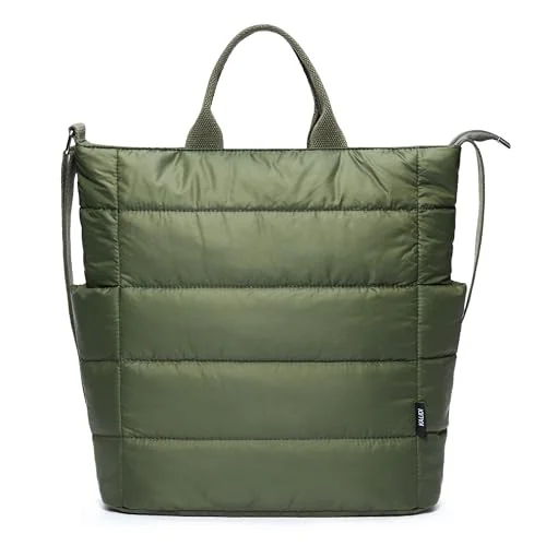 Quilted Work Tote, Olive Green, Large