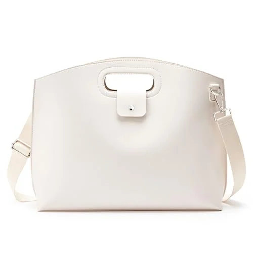 Vegan Leather Work Tote, 15 inch laptop, Beige, Medium