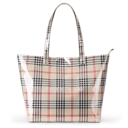 Beach Tote, Tartan Beige, Large