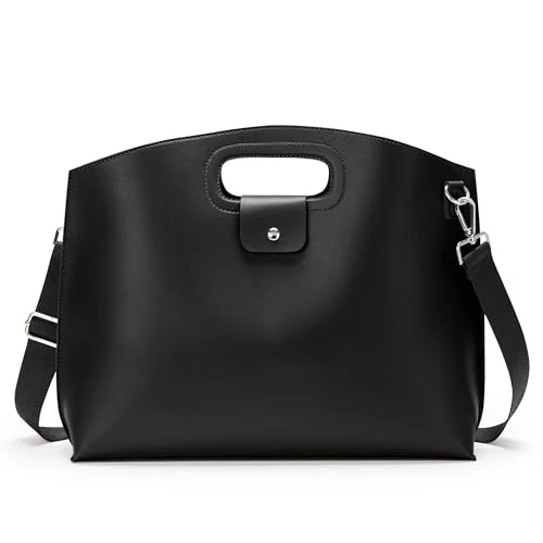 Vegan Leather Work Tote, 15 inch laptop, Black