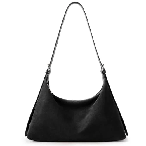 Suede Crescent Bag, Matte Black, Small