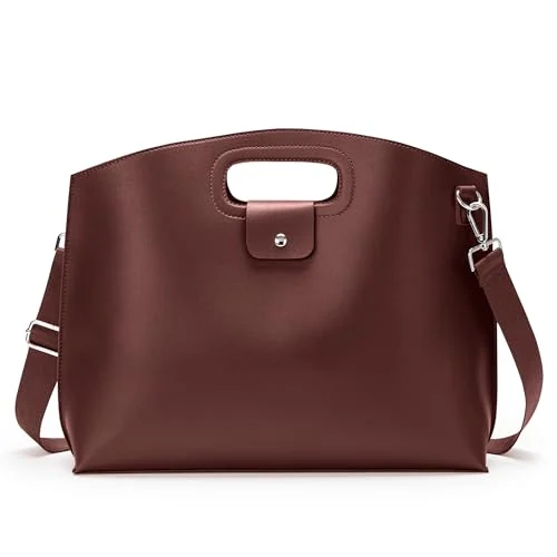 Vegan Leather Work Tote, 15 inch laptop, Coffee, Medium