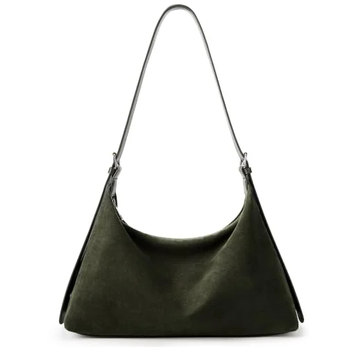 Suede Crescent Bag, Olive Green, Small