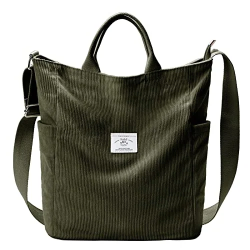 Corduroy Tote Bag, Army Green, Large