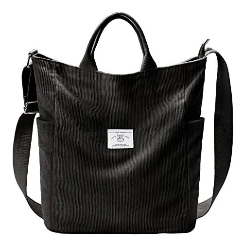 Corduroy Tote Bag, Black