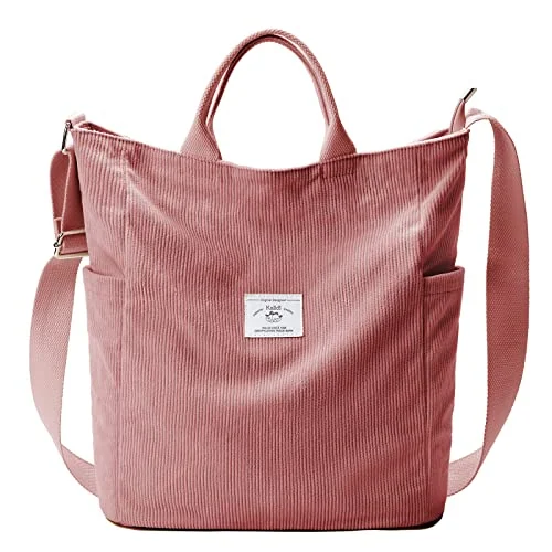 Corduroy Tote Bag, Pink, Medium